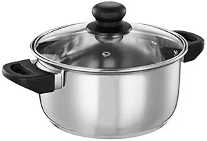 Amazon Brand - Solimo Stainless Steel Induction Bottom Dutch Oven with Glass Lid (20cm, 3 litres)