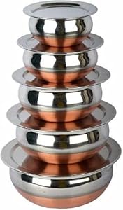 LiMETRO STEEL Set Of 5 Copper Bottom Stainless Steel Handi Set/Cookware Set With Lid (Capacity : 0.5 Ltr, 0.75 Ltr,, 2000 , 1000 , 1500 , 500 , 750 Ml, 2000 , 1000 , 1500 , 500 , 750 Ml)