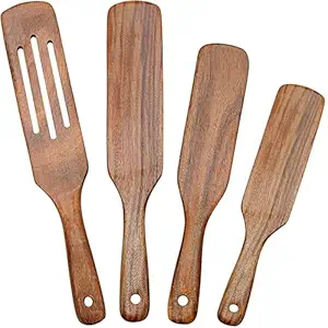 Neem Wood Spoon Set of 4 - Kitchen Set Wooden | Wooden Spoon for Cooking | Nonstick Spoon Set for Cooking | Kitchen Wooden Items | Non Stick Set Combo | Spatulas for Nonstick Cookware