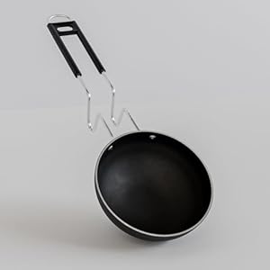 The Earth Store Ecoluxe Iron Tadka Pan with Steel Handle for Kitchen 11CM Diameter Compatible with Gas Stove | Dal Tadka Pan for Cooking | Black