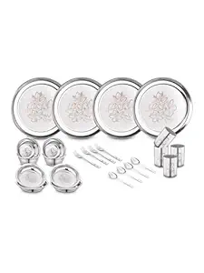Classic Essentials Stainless Steel Dinner Set|Serves 4 People|Heavy Gauge|Kitchen Set|Permanent Laser-Glory, Set of 24