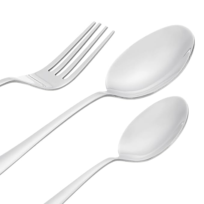 Solimo 18 Piece Cutlery Set | 6 Teaspoons, 6 Spoons & 6 Forks | Plain Finish - Stainless Steel