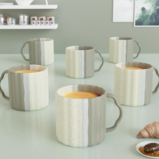 The Earth Store Tritone Grey Frontier Tea Cup Set of 6-200ml Each Capacity, Microwave and Dishwasher Safe, Ideal for Home, Office, Parties, Friends, Anniversary, Birthday Chai Cups