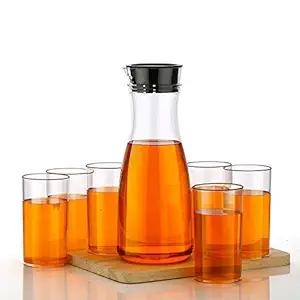 Dweezhet Unbreakable 1 Water Juice Jug and 6 Pieces Glass Combo Set for Dining Table Jug Glass Set Food Grade Material Jug Glass Set 1 Liter Jug & 300ml Glass Multicolor