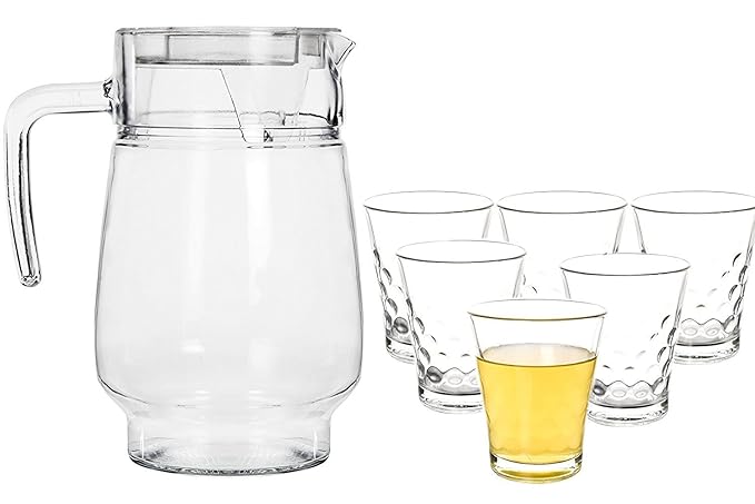 Homecart Drink Ware Crystal Glass Lemon Set | 1 Jug (1.5 L) & Set of 6 Glasses Set (250 ml) Each/Juice Set/Carafes & Pitchers Glassware