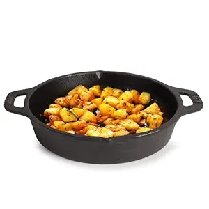 The Indus Valley Preseasoned Cast Iron Fry Pan/Skillet With Double Handle|Medium 24.6Cm/ 9.7Inch,1.8Ltr,2.6Kg|Induction Friendly